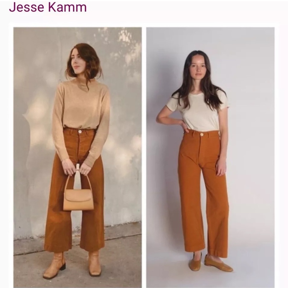 Jesse Kamm $395 High Sailor Wide Leg Beige Tan Orange Cotton Pants 2 XS